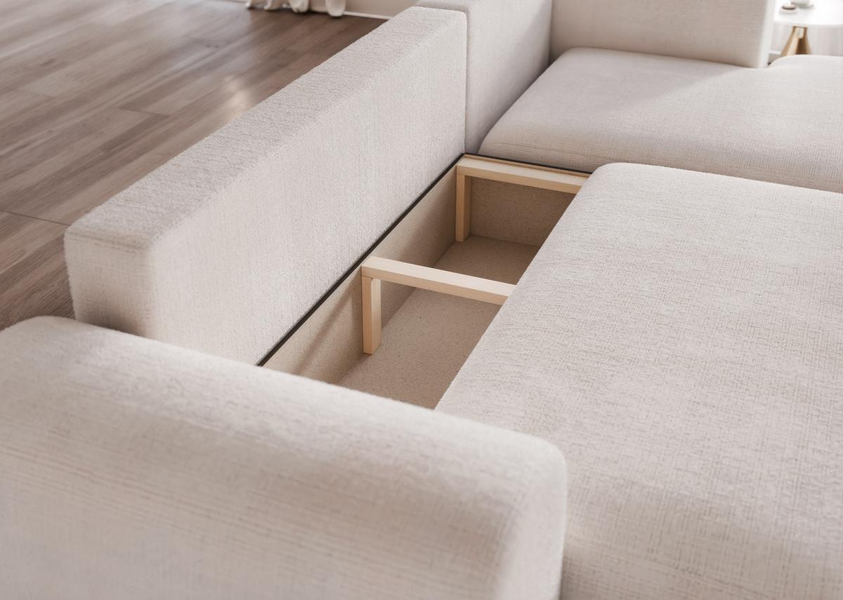 ECKSOFA BLOOM Rechts mit Schlaffunktion und Bettkasten Creme - Creme, Kunststoff/Textil (263/150cm) - Idohome