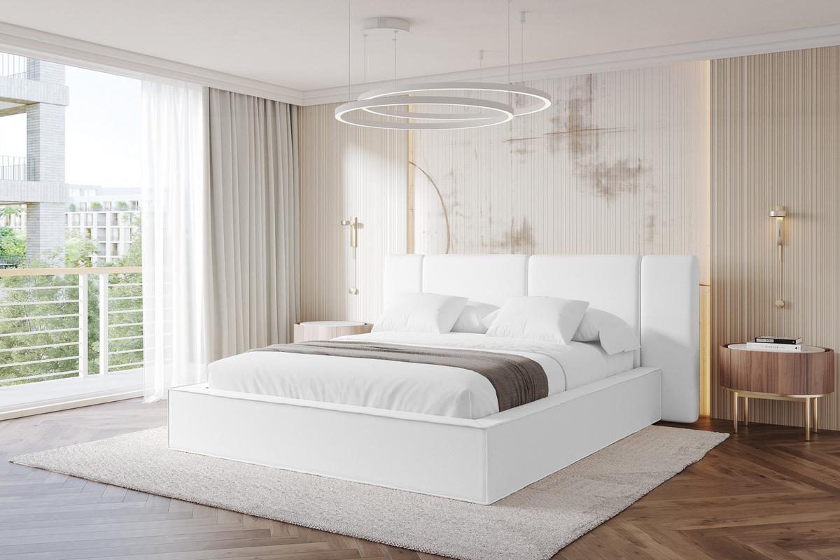 POLSTERBETT mit Bettkasten und Lattenrost, Bett mit Matratze H3/H4 - RIVO 140x200 Weiß - Weiß Hochglanz, Holzwerkstoff/Textil (140/200cm) - ALTDECOR