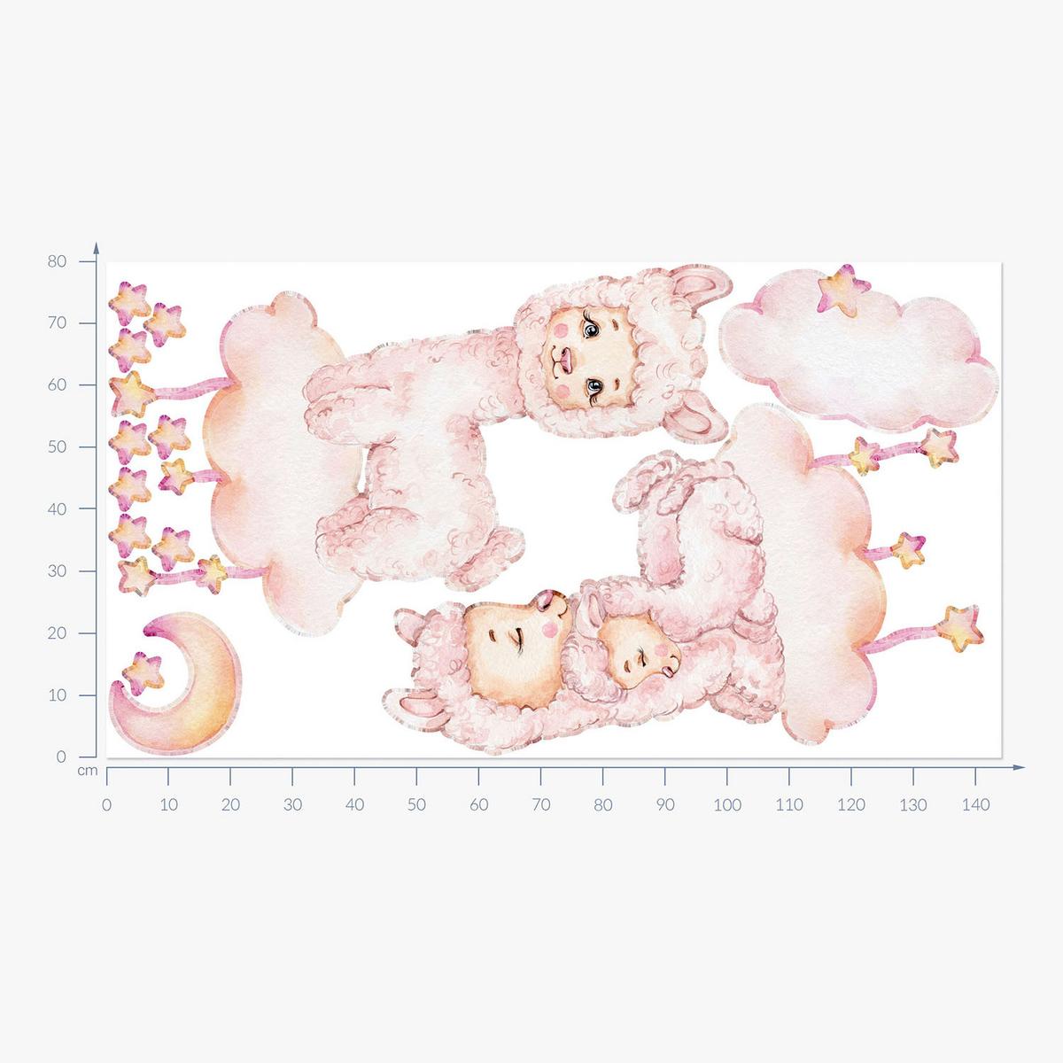 WANDAUFKLEBER 80x144cm - Pastellfarbene Schafe - Multicolor, Kunststoff (80/144/0.1cm) - Wallfluent