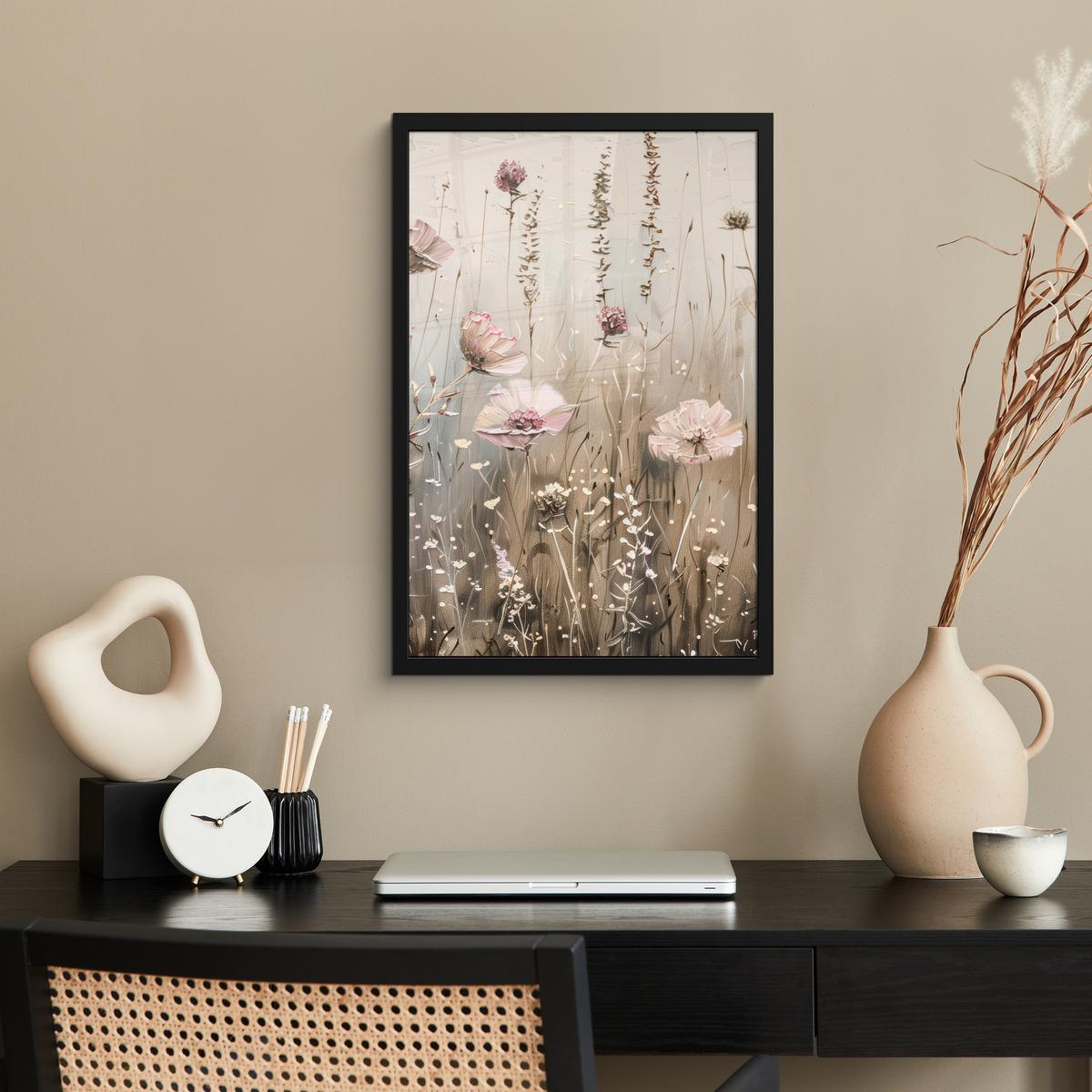 POSTER MIT RAHMEN Blumen - Rosa - Modern - Beige Bilder mit Rahmen 40x60 cm - Beige, Papier (40/60cm) - MuchoWow
