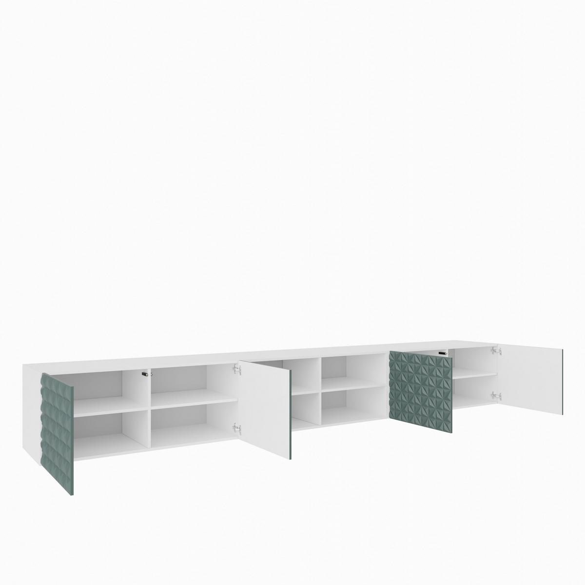 LOWBOARD ROVA 300/41/40 cm, Hängender TV-Schrank Weiß / Grün - Weiß/Grün, Holzwerkstoff (300/41/40cm) - MASSENO