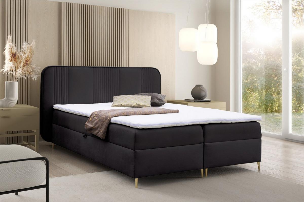 BOXBETT Avery In überlänge - Schwarz, Holzwerkstoff/Textil (120/220cm) - Fun Möbel