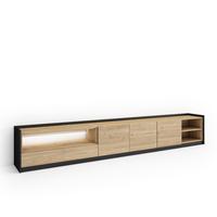 LOWBOARD, Eiche und Schwarz, 310/37/50cm, mit Led - Eichefarben, Holzwerkstoff (310/50/37cm) - Skraut Home