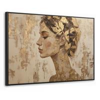 LEINWAND Bilder mit Rahmen - Frau - Gold - Abstrakt - Textur - 140x90 - Goldfarben, Textil (140/90cm) - MuchoWow