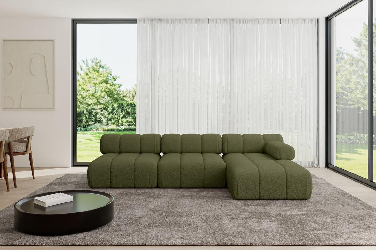 ECKSOFA modulares Sofa Razon-L2 - 285x160x70 cm Grün Bouclé - Grün, Holzwerkstoff/Textil (285/160cm) - ALTDECOR
