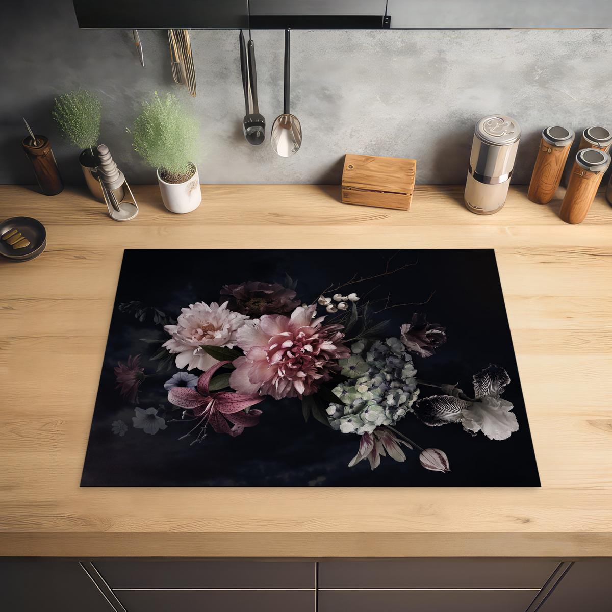 HERDABDECKPLATTE Blumen - Vintage - Pastell - Rosa - Weiß Herdabdeckung Induktionsfeld 70x52 cm - Altrosa, Kunststoff (70/52/0.2cm) - MuchoWow