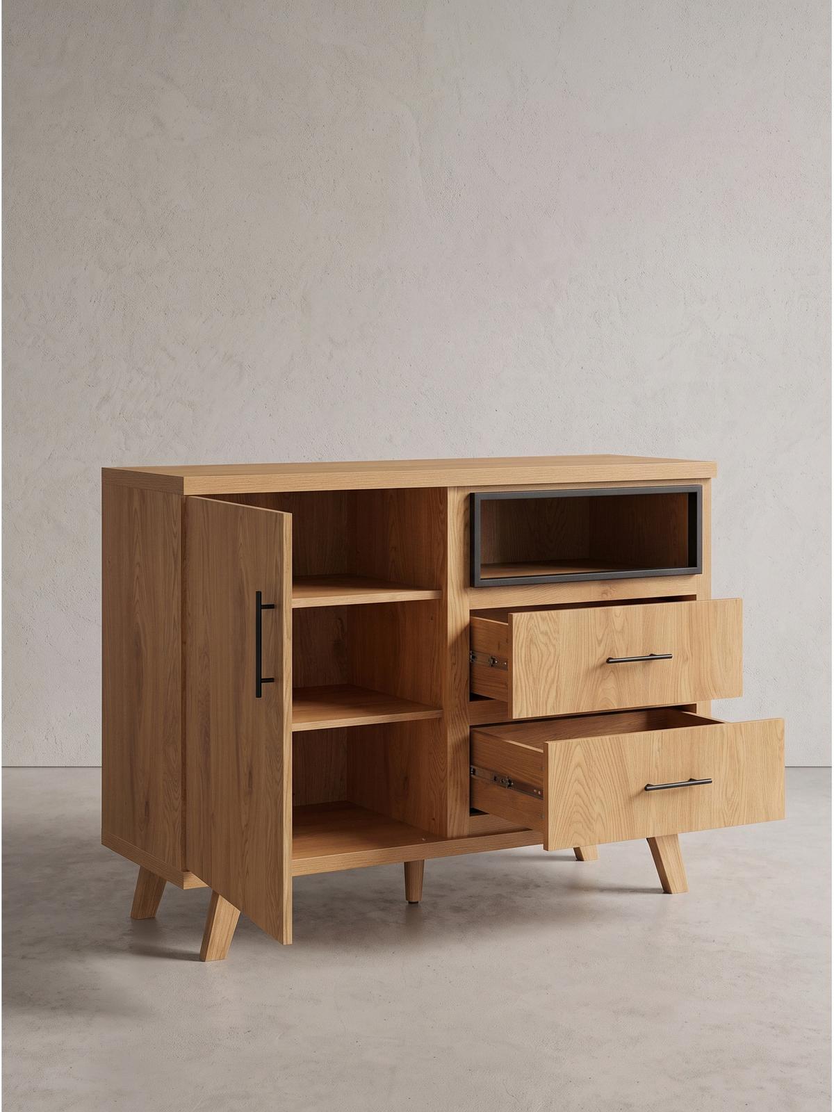 SIDEBOARD BASSANO, MDF, in Eichenoptik, mit Stauraum, 116 x 40 x 95 cm - Hellbraun/Braun, Eichenholz/Holzwerkstoff (116/95/40cm) - KADIMA DESIGN