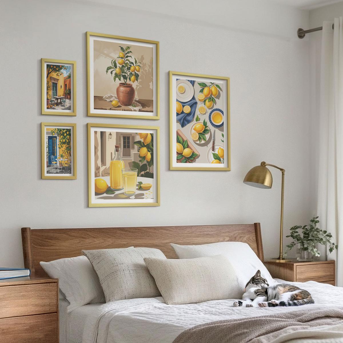 BILDER SET 5er Set - 50x50 cm & 20x30 cm & 40x60 cm Goldrahmen - Bunte Strandhäuser - Goldfarben, Kunststoff (40/60cm) - TULUP