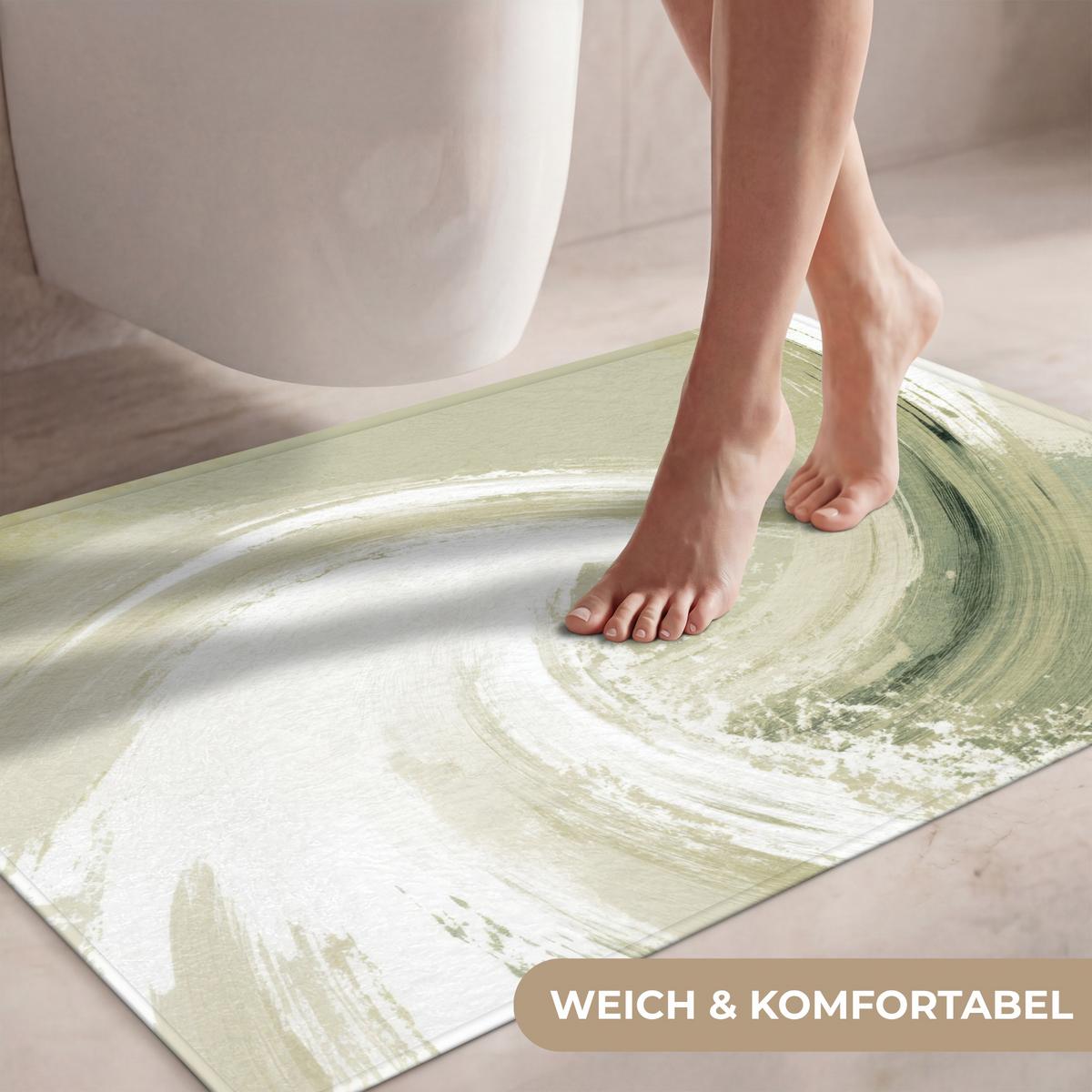 WC-VORLEGER Abstrakt - Pinselstriche - Wellen - Grün Toilettenteppich 90x60 cm - Mintgrün, Textil (90/1cm) - OnlyWow