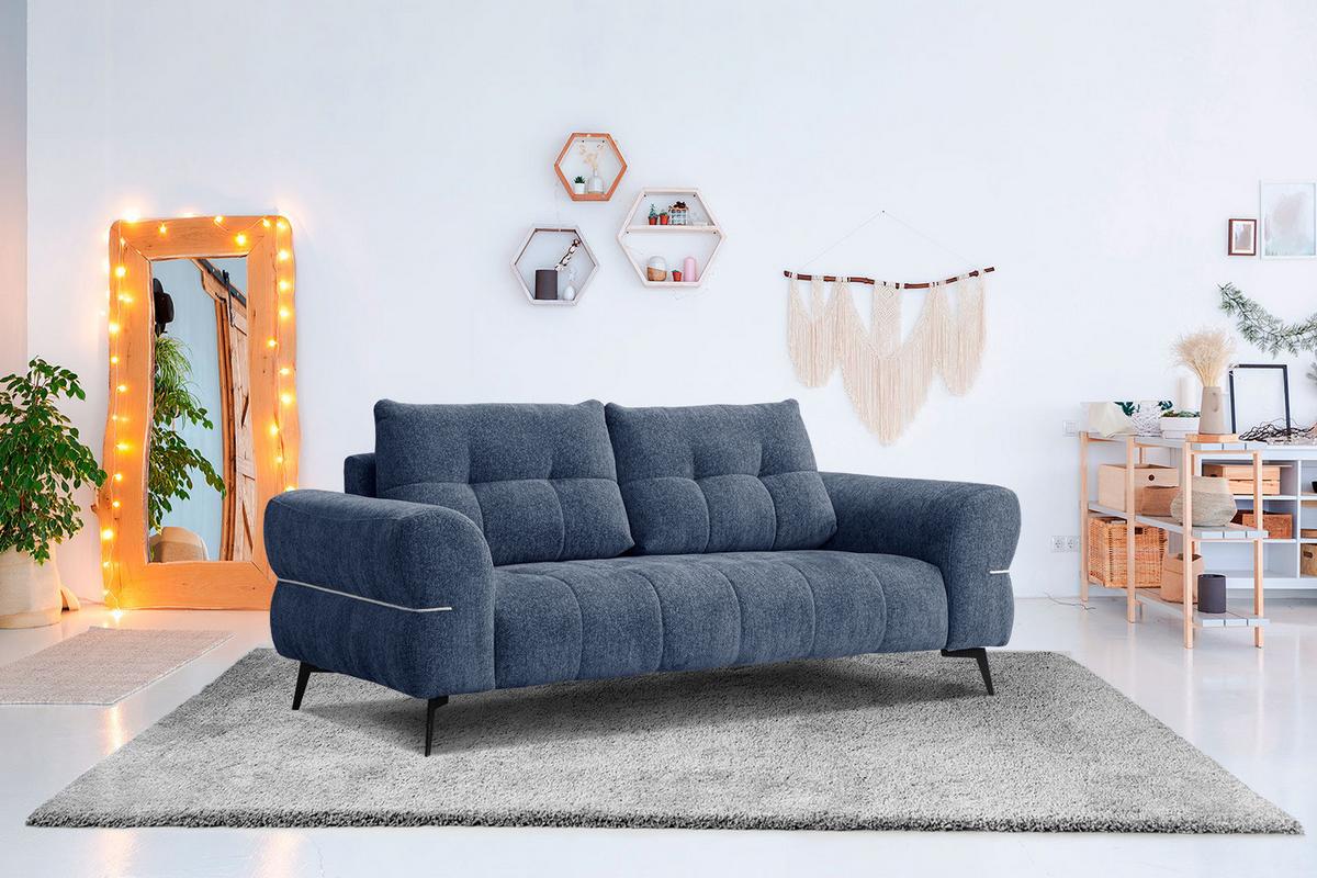 SOFA SALVINI 3-Sitzer, dunkelblau - Schwarz/Dunkelblau, Holzwerkstoff/Textil (176/88/99cm) - Wozimo