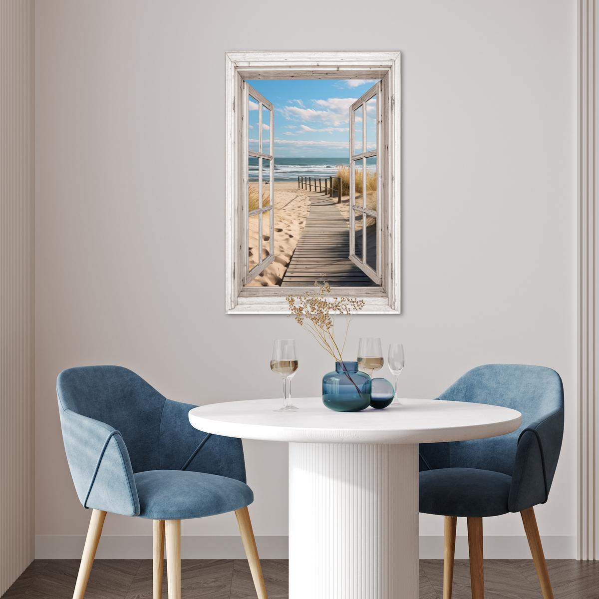 POSTER Fenster - Meer - Küste - Natur - Ausblick - Strand - Wattenmeer Wanddeko 40x60 cm - Beige, Papier (40/60/0.1cm) - MuchoWow