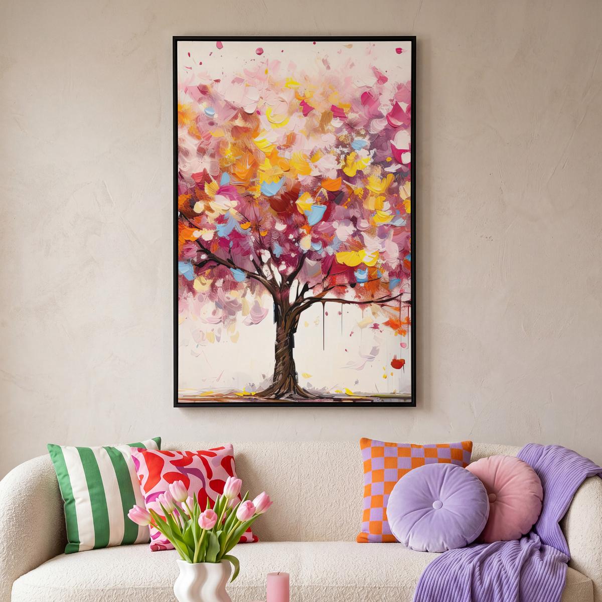 LEINWAND Bilder mit Rahmen - Aquarell - Baum - Kunst - Abstrakt - 90x140 - Multicolor, Textil (90/140cm) - MuchoWow