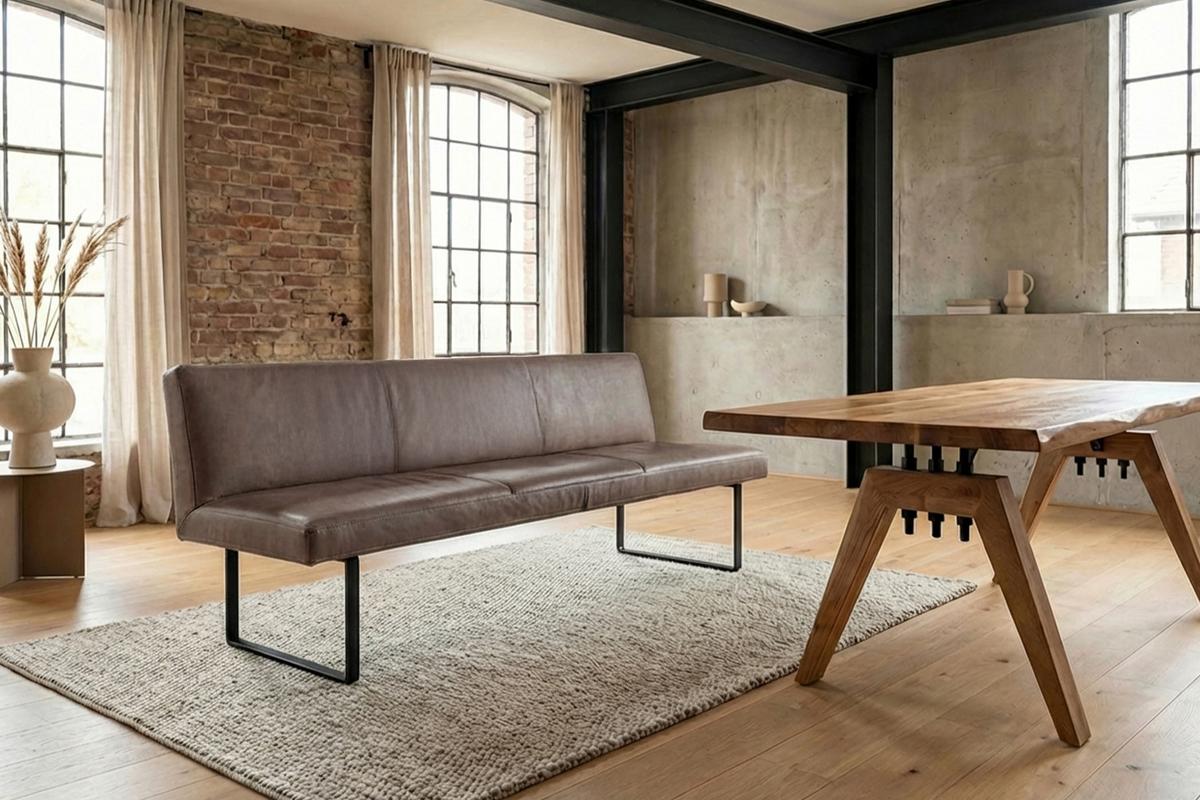 ESSZIMMERBANK ELEEN Dunkelbraun Leder - Dunkelbraun, Leder (243/85/69cm) - KAWOLA