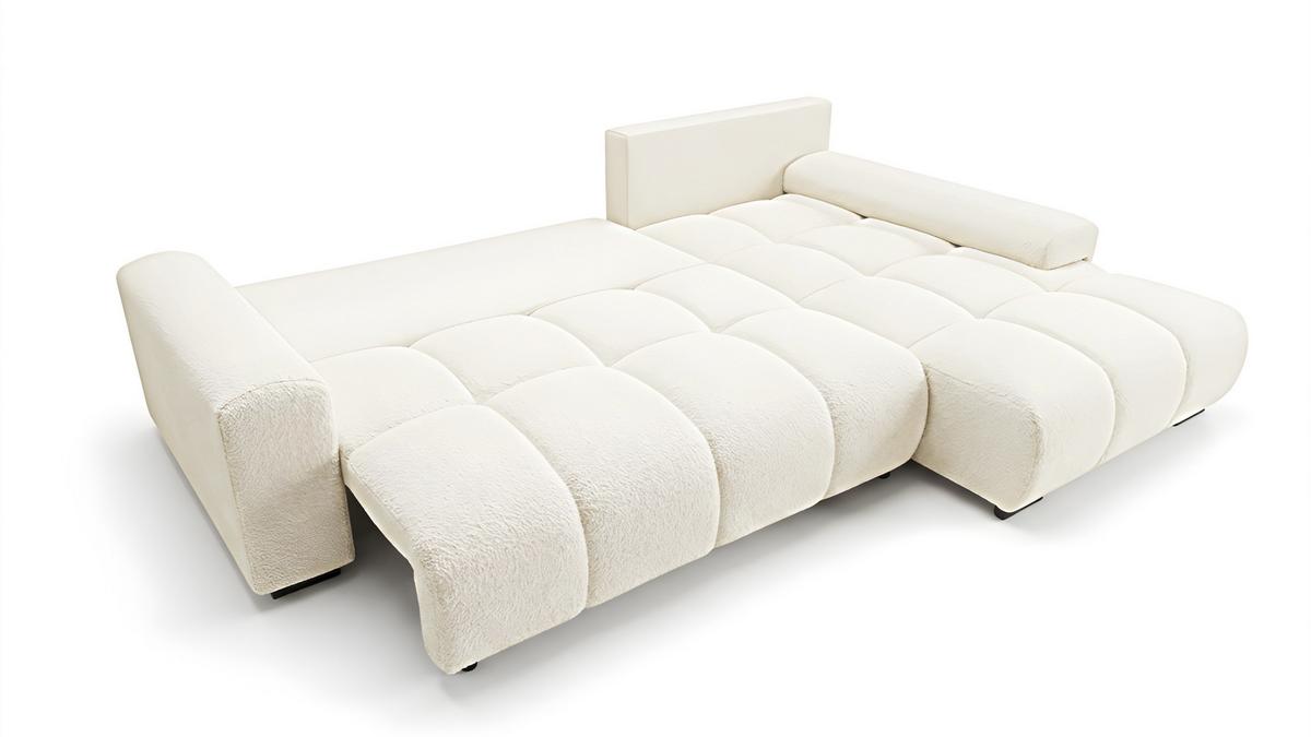 ECKSOFA Ovia mit Bettkasten und Schlaffunktion, Bouclé-Stoff in L-Form - Beige, Textil (270/185cm)