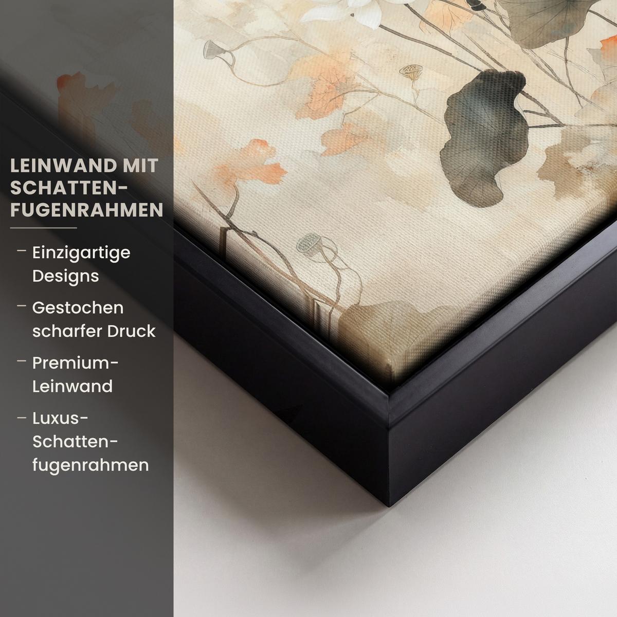 LEINWAND Bilder mit Rahmen - Blumen - Japandi - Wabi sabi - 20x20 - Sandfarben, Textil (20/20cm) - MuchoWow