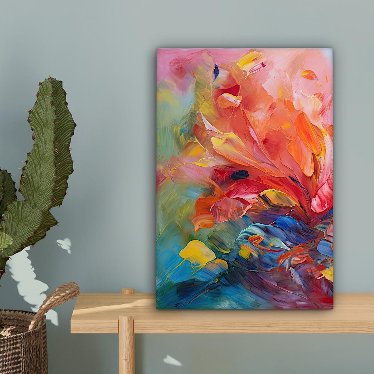 LEINWANDBILD Ölgemälde - Kunst - Abstrakt - Farbenfroh Deko Wohnzimmer 20x30 cm - Altrosa, Textil (20/30cm) - MuchoWow