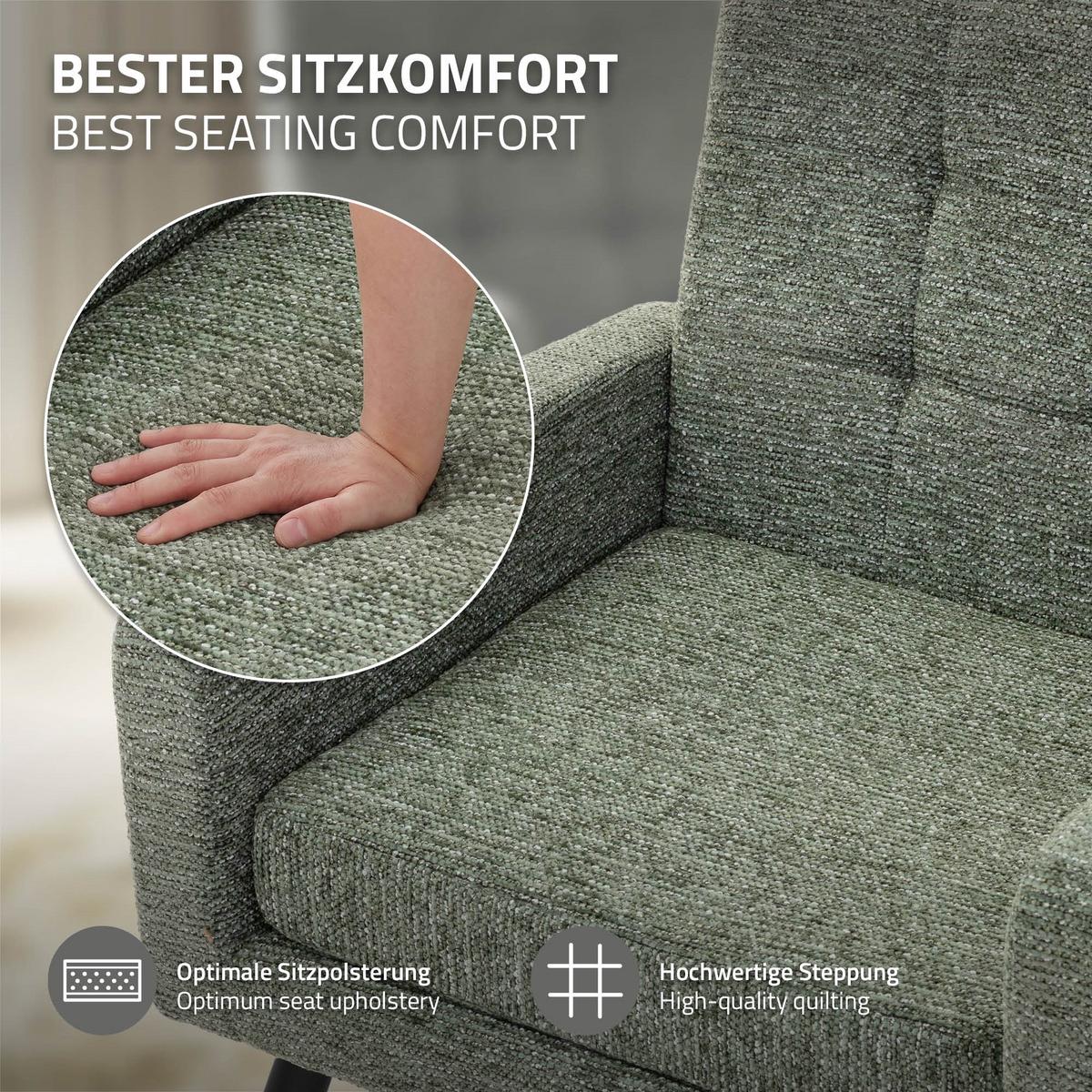 SESSEL mit Stahlbeinen und Webstruktur Relaxsessel 66,5x80x63,5 cm Grün - Schwarz/Grün, Textil/Metall (66.5/80/63.5cm) - ML-DESIGN