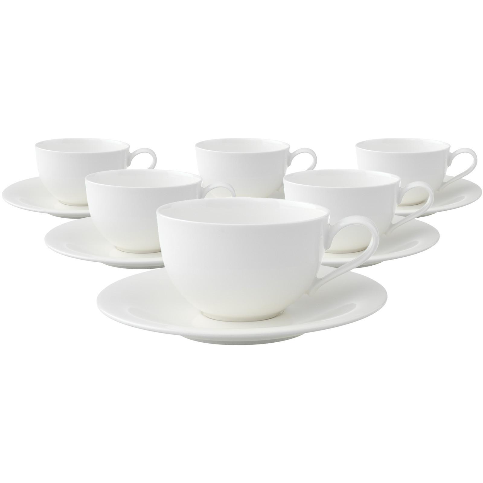 CAPPUCCINOTASSEN MIT UNTERTASSEN New Cottage Basic weiß 290 ml 6er Set - Weiß, Keramik (19/9.1/19cm) - Villeroy & Boch