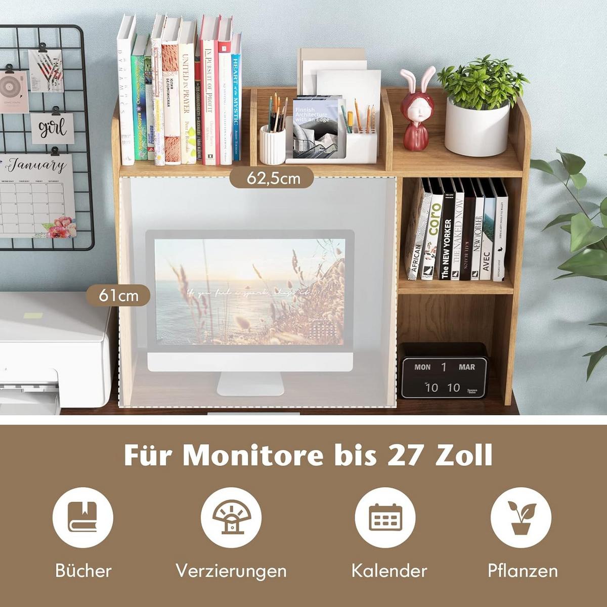 SCHREIBTISCHREGAL Tischregal Holz - Apfelbaumfarben, Holz (25/94/74cm) - COSTWAY