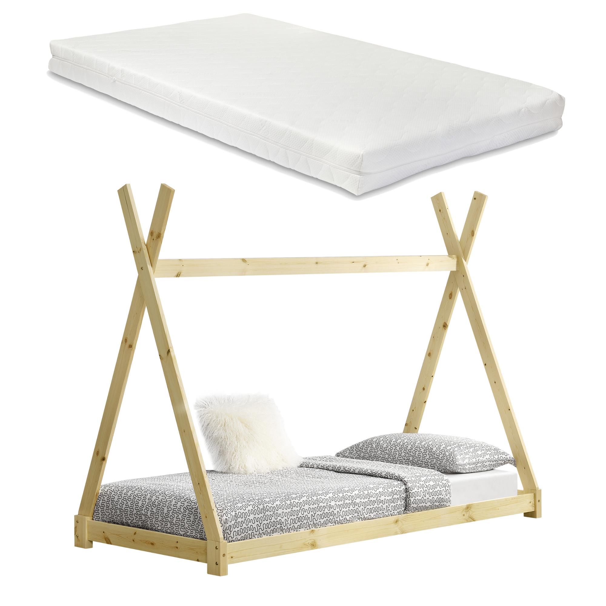 KINDERBETT Onejda mit Matratze - Naturfarben, Holz/Textil (90/200cm) - [en.casa]