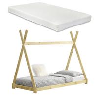 KINDERBETT Onejda mit Matratze - Naturfarben, Holz/Textil (90/200cm) - [en.casa]