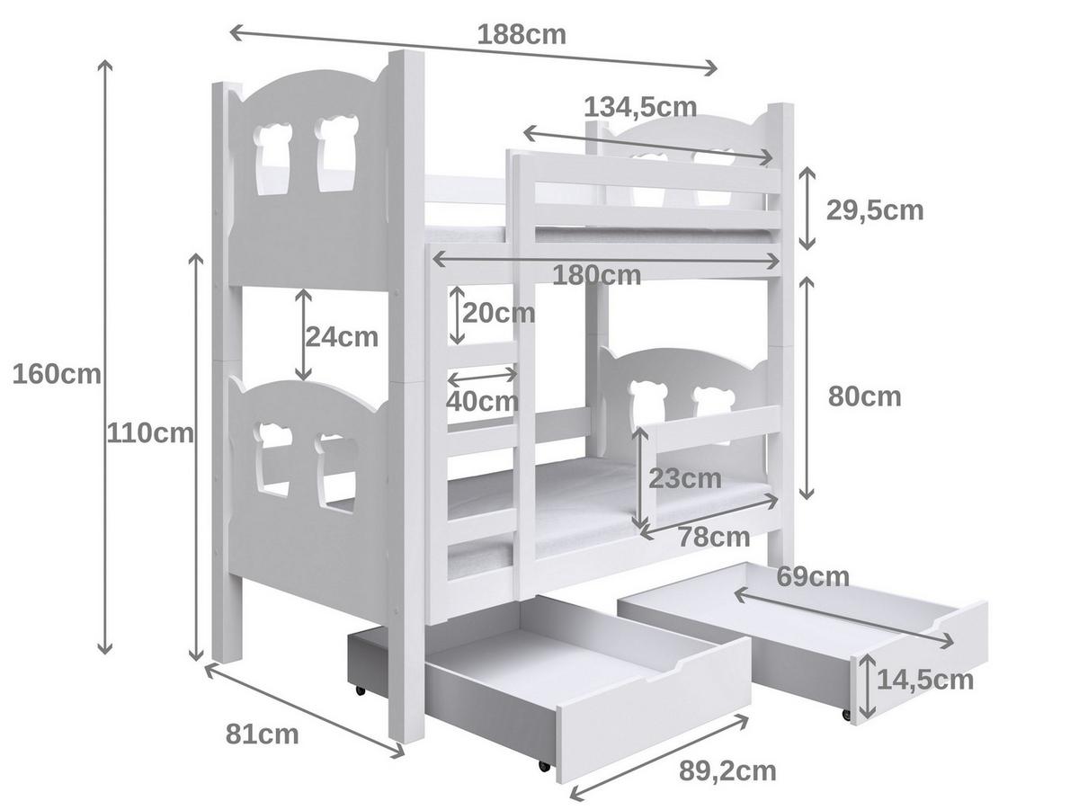 ETAGENBETT LEONE mit Bettkasten 80x180 cm Weiß - Weiß/Rosa, Holz (80/180cm) - MASSENO
