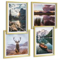 BILDER SET 4er Set - 50x50 cm & 40x60 cm Goldrahmen - Bergsee, Bootsfahrt, Sonnenuntergang, Hirsche - Goldfarben, Kunststoff (50/50cm) - TULUP