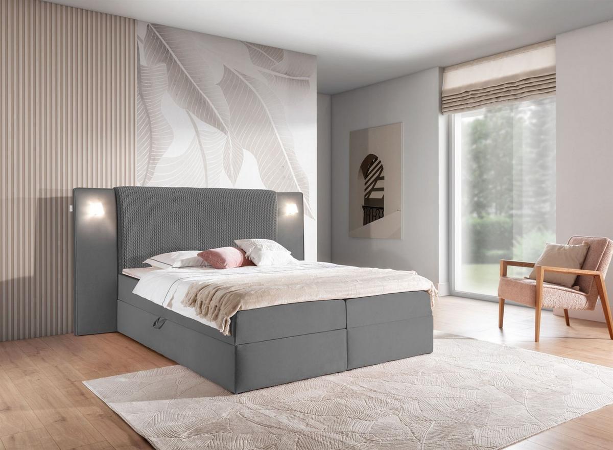 BOXBETT Marten Magic Velvet Set.4 - Dunkelgrau, Holzwerkstoff/Textil (160/200cm) - Fun Möbel