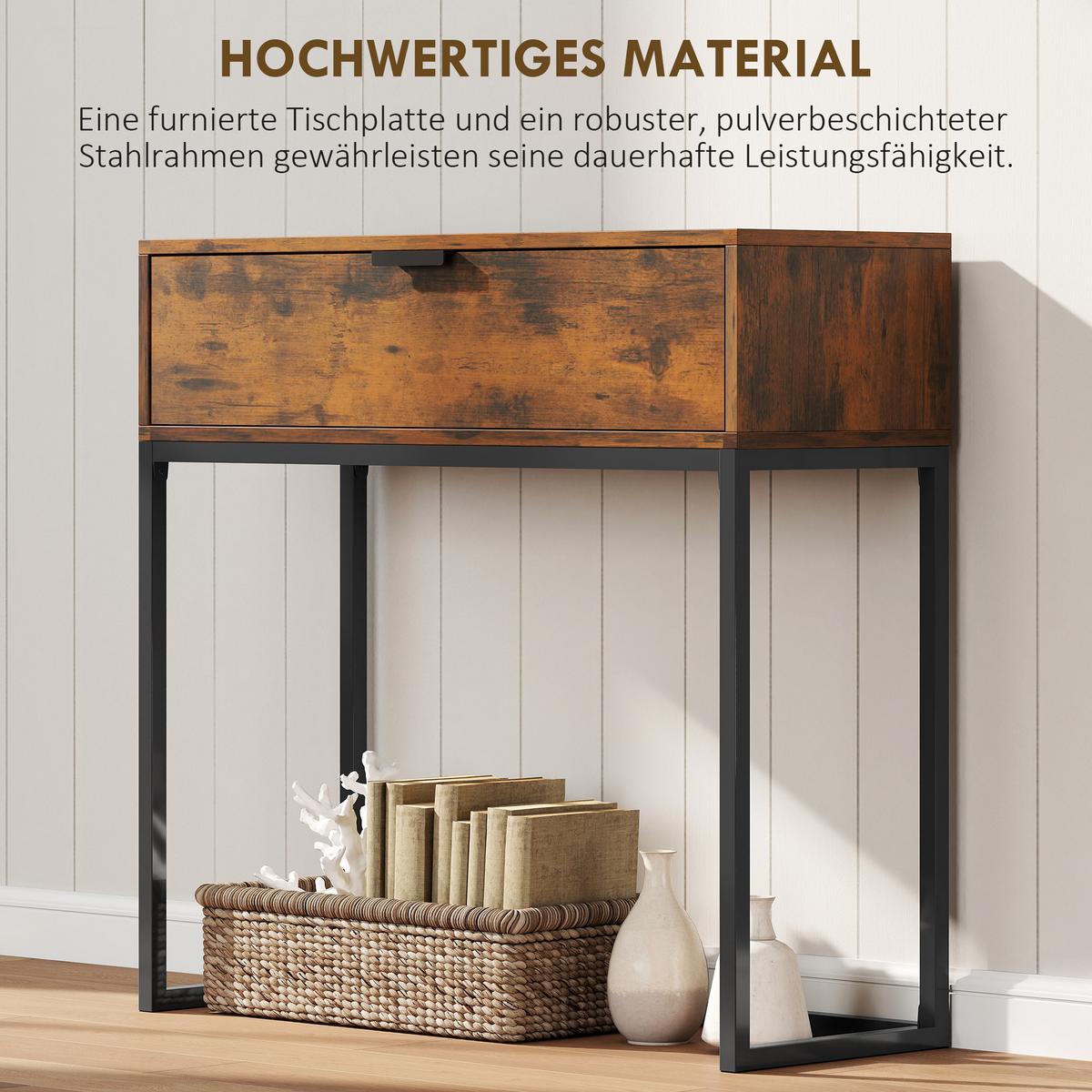KONSOLENTISCH Spanplatte Stahl Rustikal-Braun - Schwarz/Braun, Holzwerkstoff/Metall (80/30/76cm) - HOMCOM