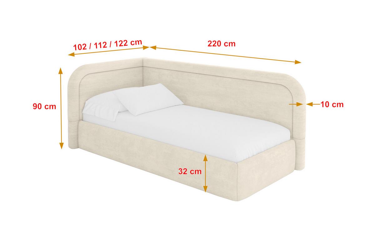 EINZELLBETT Jugendbett mit Bettkasten und Matratze H3/H4, Rechts - JOVY 90x200 Beige - Naturfarben, Holzwerkstoff/Textil (90/200cm) - ALTDECOR