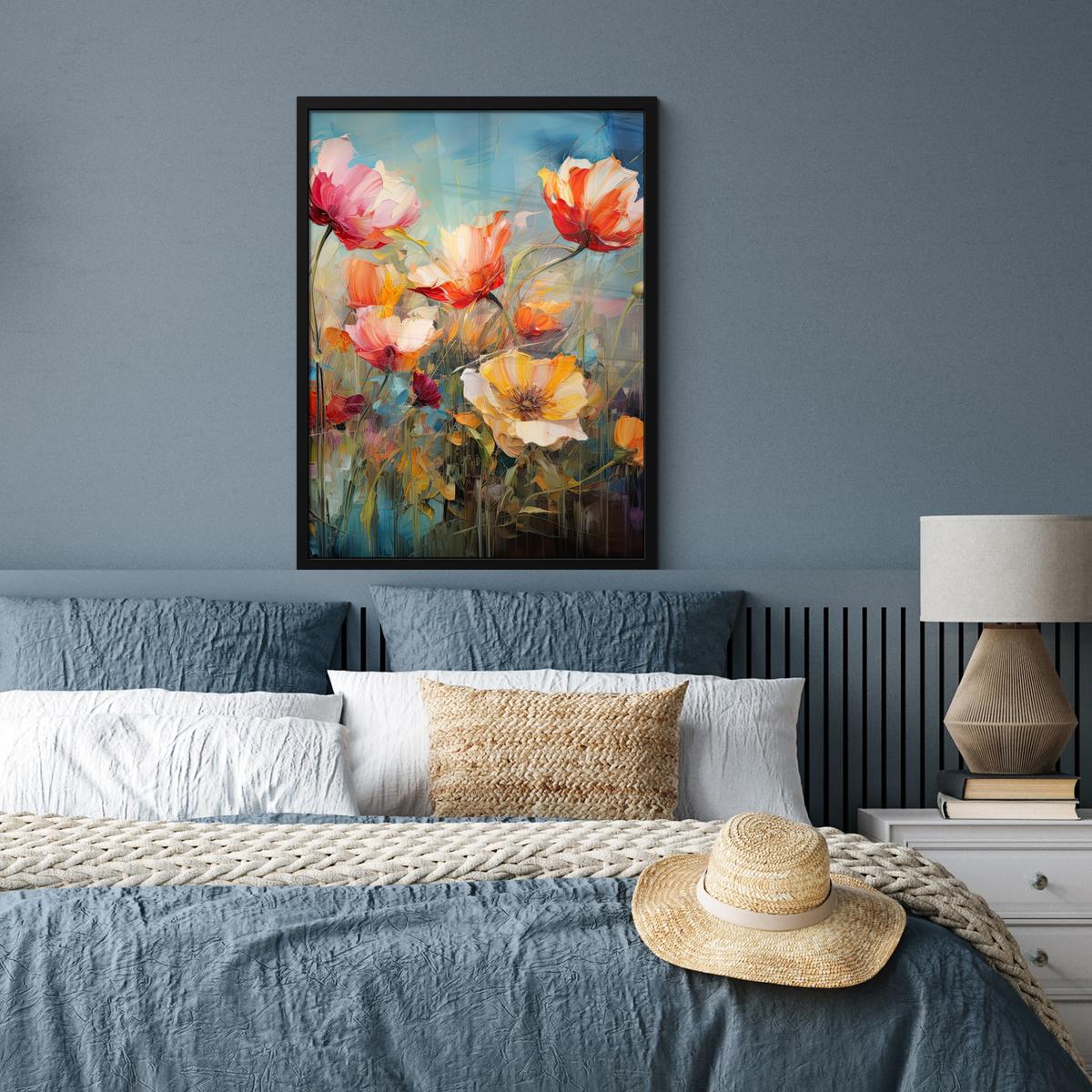POSTER MIT RAHMEN Blumen - Aquarell - Kunst - Botanisch - Natur Posterleiste 60x80 cm - Orange, Papier (60/80cm) - MuchoWow