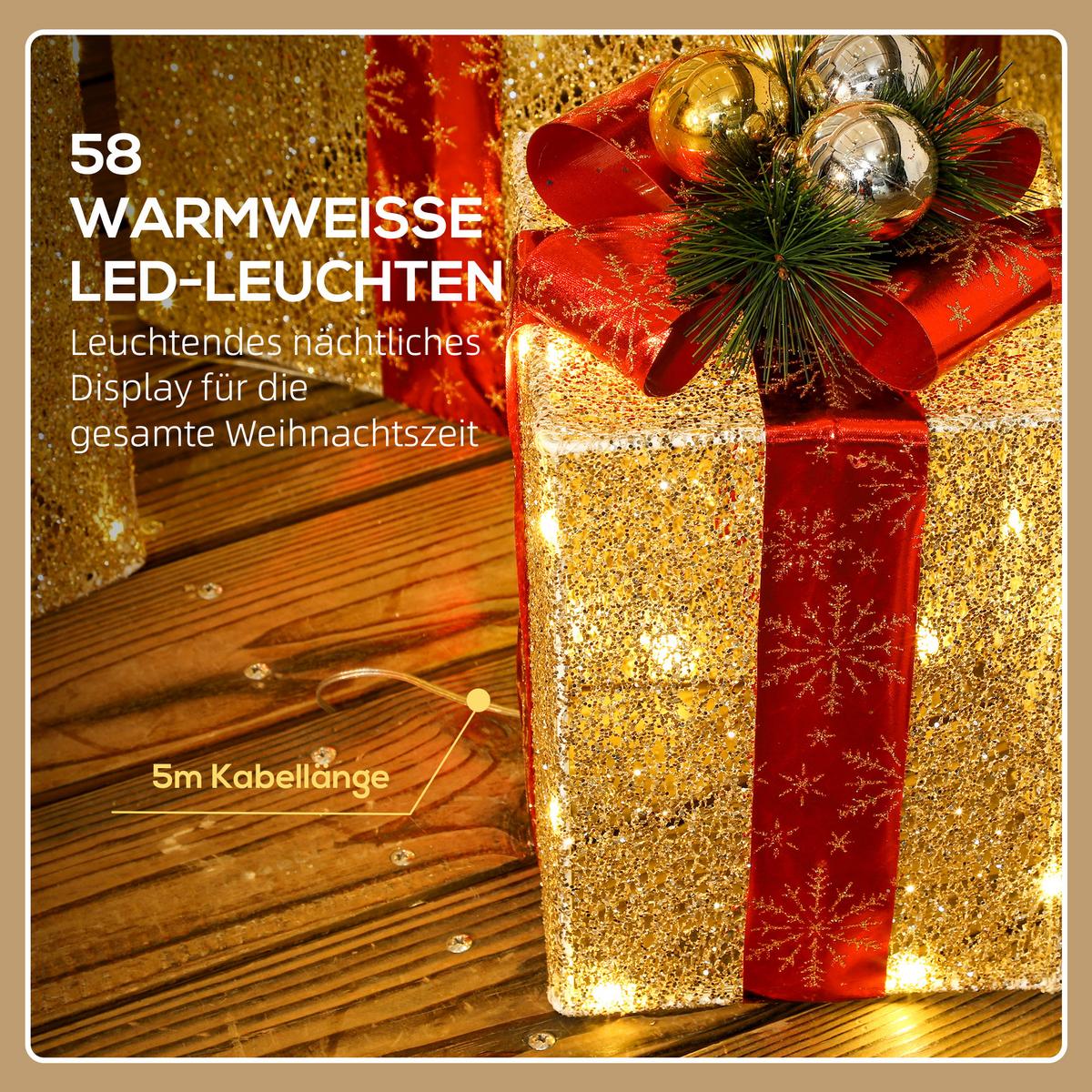 58ER LED Weihnachtsdeko, Weihnachtsbeleuchtung in warmweiß, Stahlrahmen - Goldfarben, Kunststoff/Metall (25.5/35/25.5cm) - Outsunny