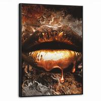 LEINWAND Bilder mit Rahmen - Gold - Lippen - Kunst - Gold - Luxus - Abstrakt - 70x100 - Kupferfarben, Textil (70/100cm) - MuchoWow
