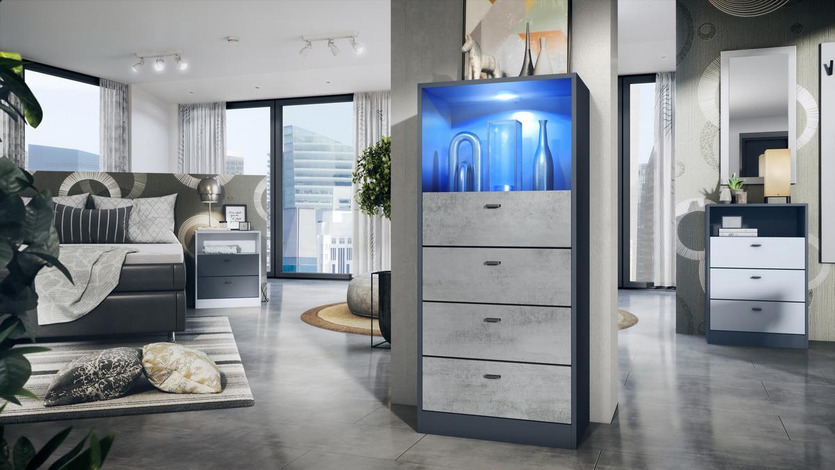 KOMMODE Pino Fronten in Beton Oxid Optik - Hellgrau, Holzwerkstoff (56/125/36cm) - Vladon