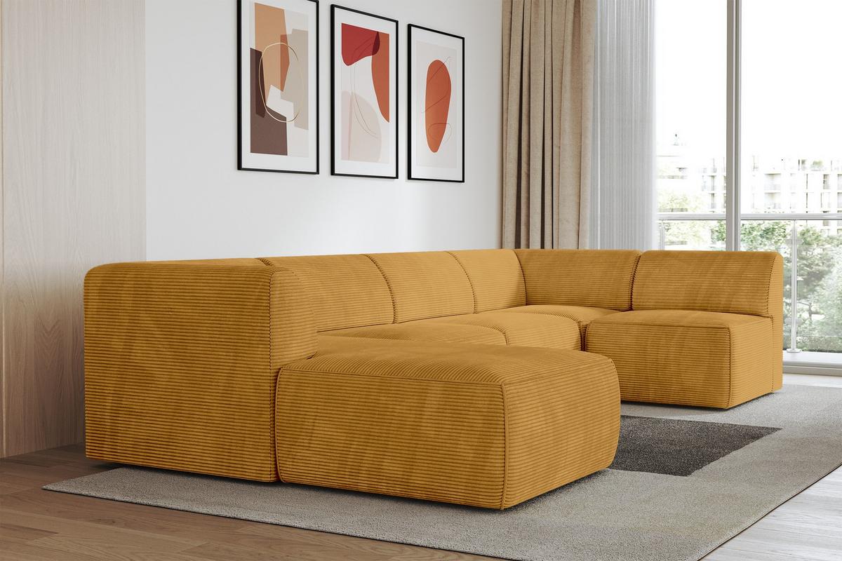 WOHNLANDSCHAFT Ottomane Links MOVO-L 345x180x78 cm Senffarbe Cord - Honig, Holzwerkstoff/Kunststoff (345/78/180cm) - ALTDECOR