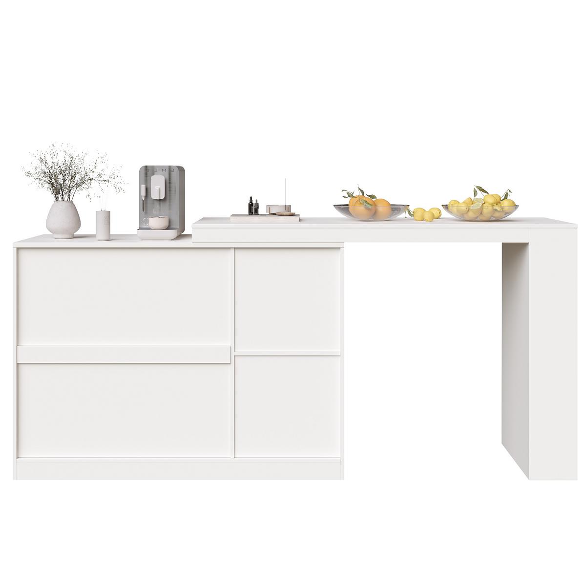 BARSCHRANK 360° drehbar & weiß mit glastüren & flexiblem bartisch - Weiß, Holzwerkstoff (40/120/97cm) - Urban Meuble
