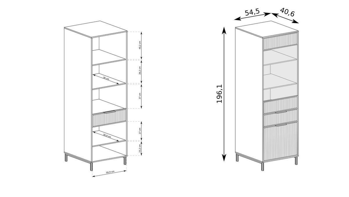 VITRINE ZIGO 195,6 / 54,5 cm in Blau - Blau, Holzwerkstoff (54.5/195.6/40.6cm) - MASSENO