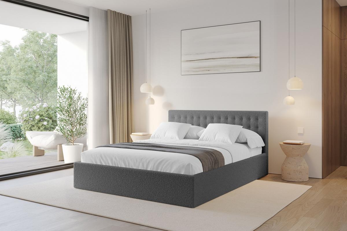 POLSTERBETT mit Bettkasten und Lattenrost, Boxbett ohne Matratze - PARI 140x200 Grau - Schieferfarben, Holzwerkstoff/Textil (140/200cm) - ALTDECOR