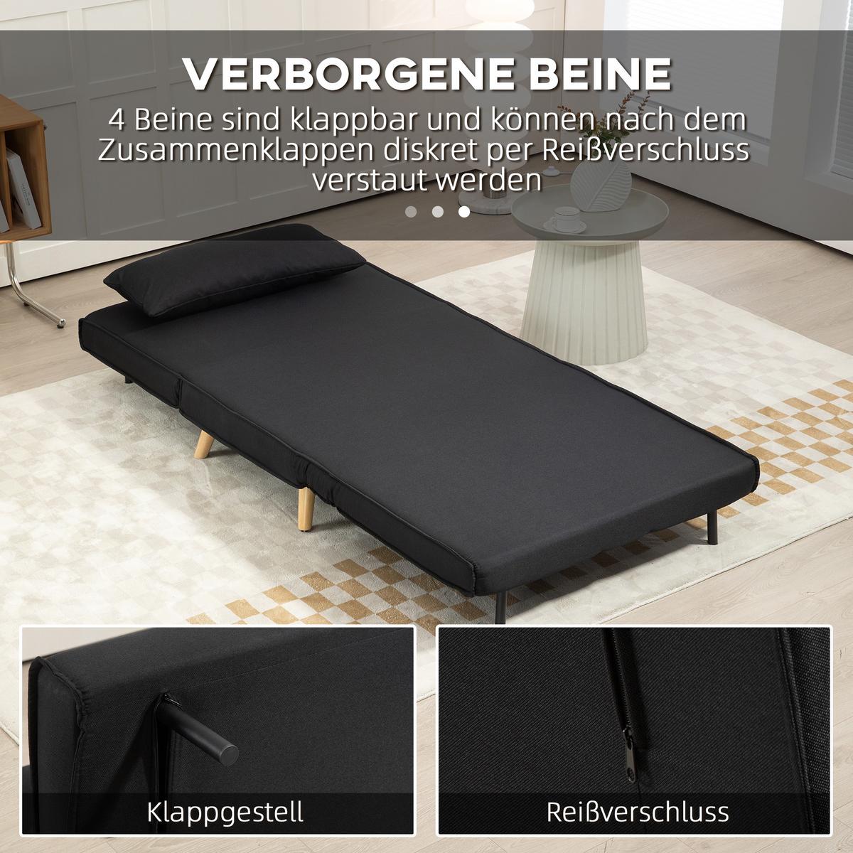 SCHLAFSESSEL, 2-in-1 Schlafsofa mit Bettfunktion, Zierkissen bis 120 kg Schwarz - Schwarz/Naturfarben, Holz/Textil (78/80/94cm) - HOMCOM