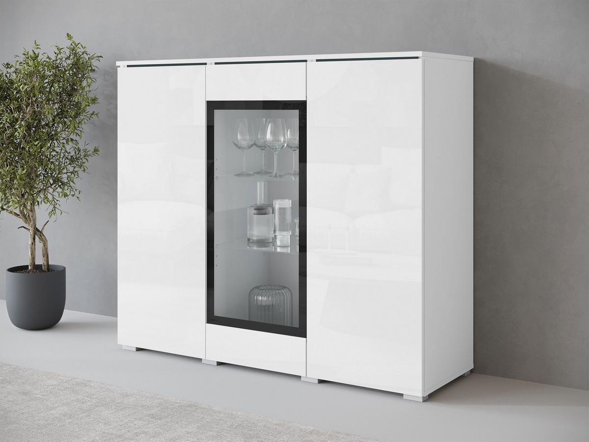 KOMMODE Vera 120 - Weiß Hochglanz/Silberfarben, Holzwerkstoff/Kunststoff (120/104/40cm) - MIRJAN24
