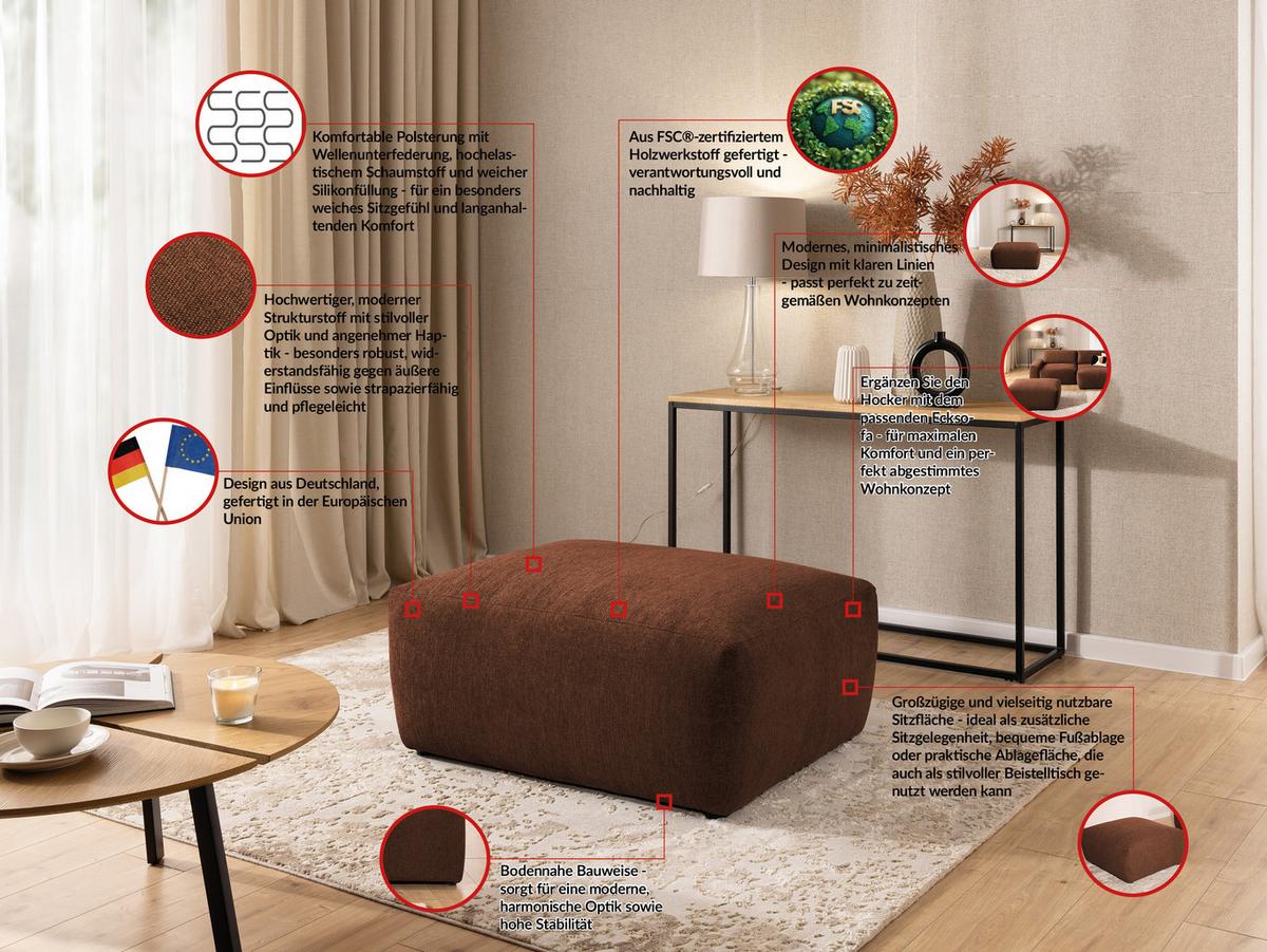 ECKSOFA inkl. Hocker Lennon aus Braun Strukturstoff mit Schlaffunktion und Bettkasten - Schwarz/Braun, Holz/Kunststoff (137/264cm) - S-Style
