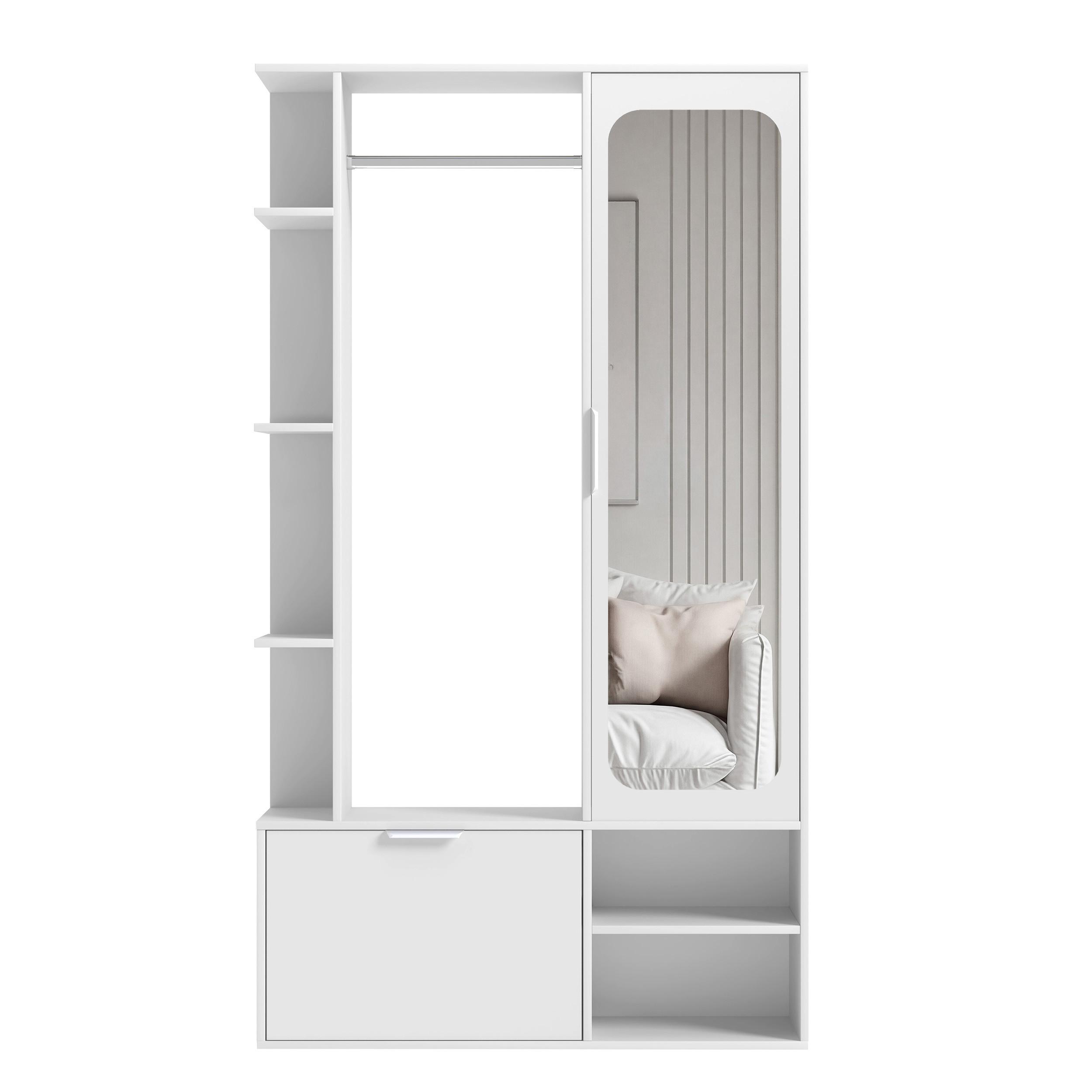 GARDEROBE mit Spiegel ELIOR - Weiß, Holz (100/189.4/33cm) - Idohome