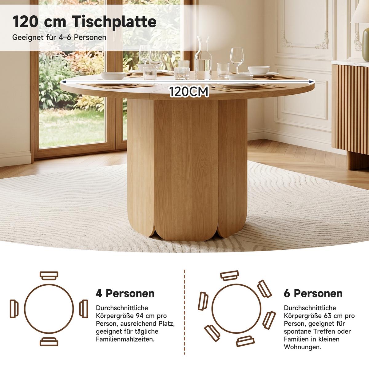 ESSTISCH Rund 120cm Eichenfarbe Skandinavisch für 4-6 Personen - Eichefarben, Holzwerkstoff (120/120/75cm) - Urban Meuble