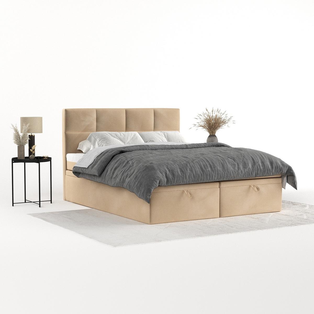 BOXBETT Tessa 140/200 cm Beige im Kronos Stoff - Beige/Schwarz, Holz/Holzwerkstoff (140/200cm) - AltaBeds
