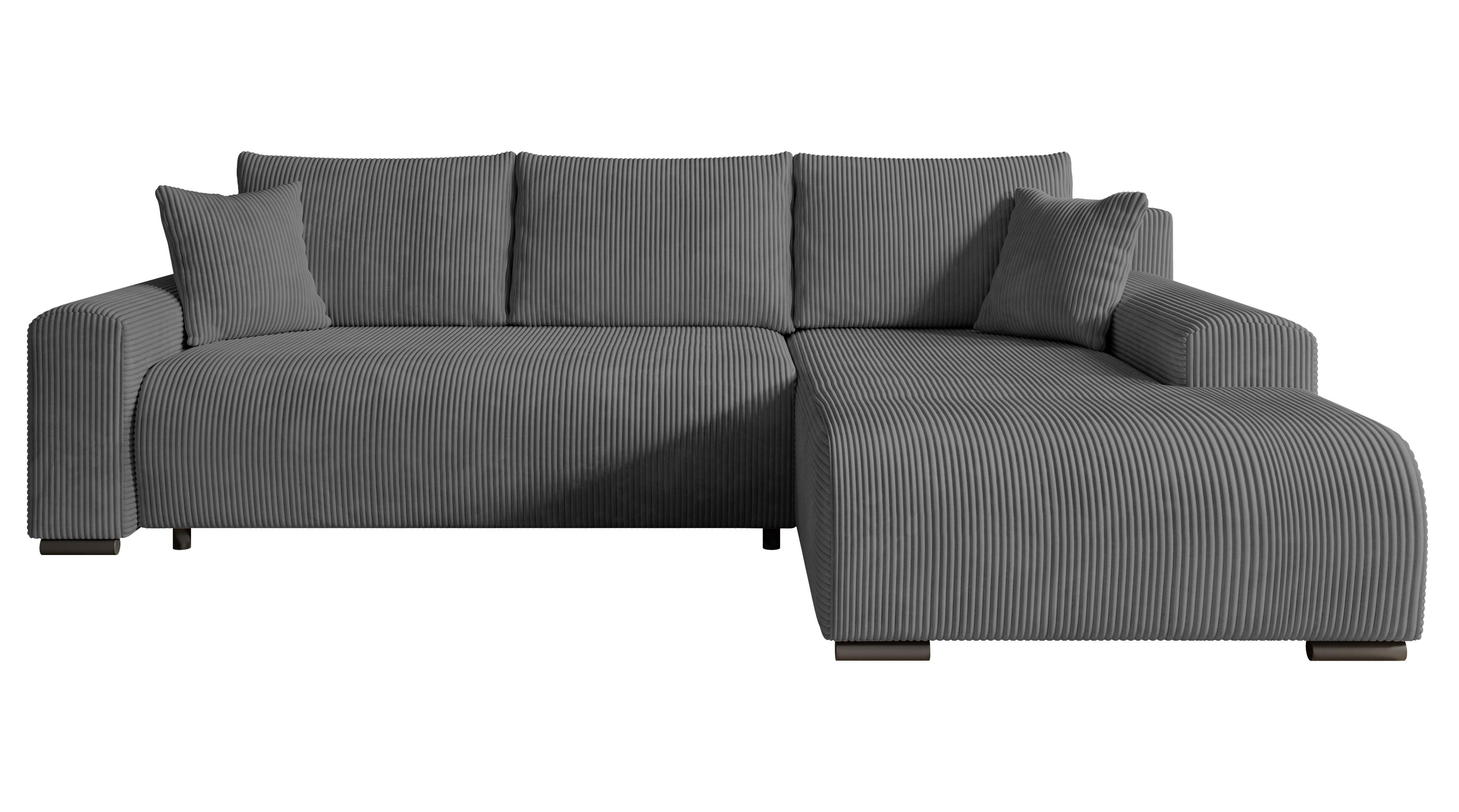 ECKSOFA Nelly mit Bettkasten und Schlaffunktion, Cordstoff in L-Form - Dunkelgrau, Textil (270/185cm)