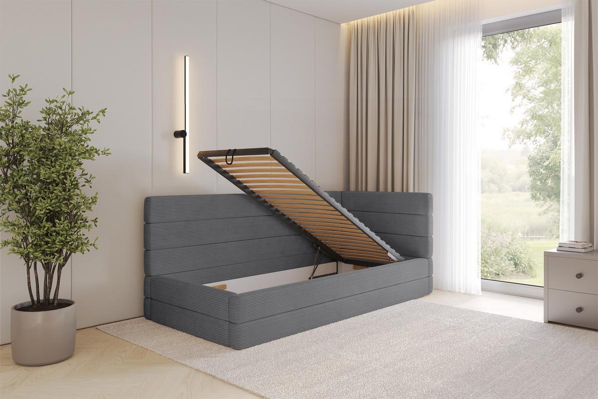 EINZELLBETT Jugendbett mit Bettkasten und Matratze H3/H4, Links - BEMY 100x200 Dunkelgrau - Graphitfarben, Holzwerkstoff/Textil (100/200cm) - ALTDECOR