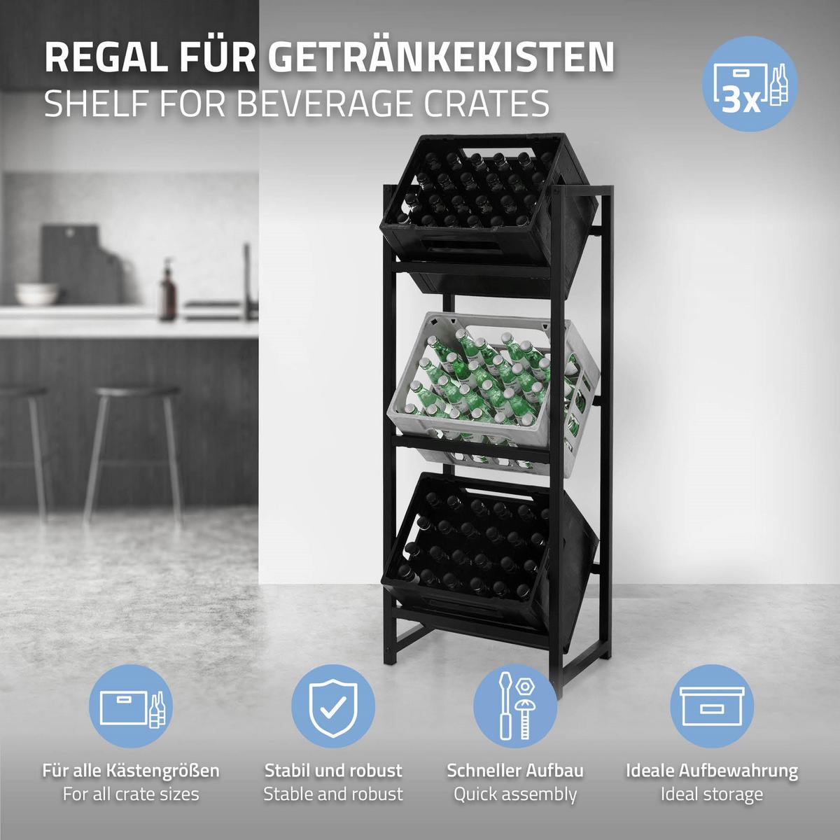 GETRÄNKEKISTENREGAL für 3 Kisten 47x31x116,5 cm aus Stahl - Anthrazit, Metall (31/116.5/47cm) - ML-DESIGN