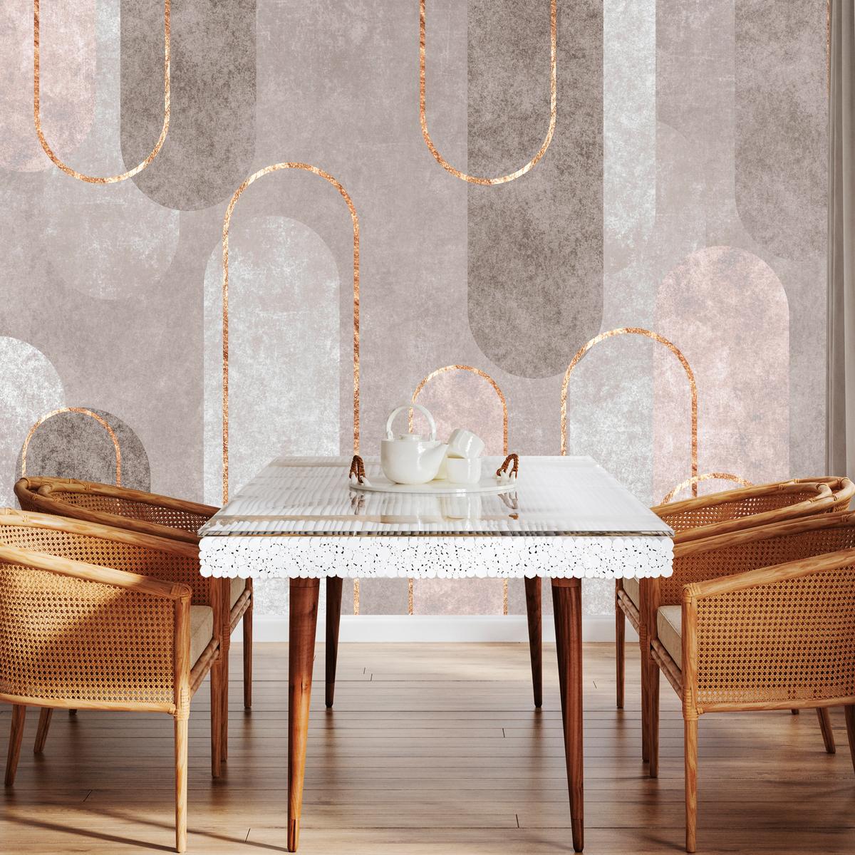 FOTOTAPETE für Wohnzimmer Geometrische Bögen Beige Beton 250x175 - Beige/Braun, Papier (250/175cm) - Muralo