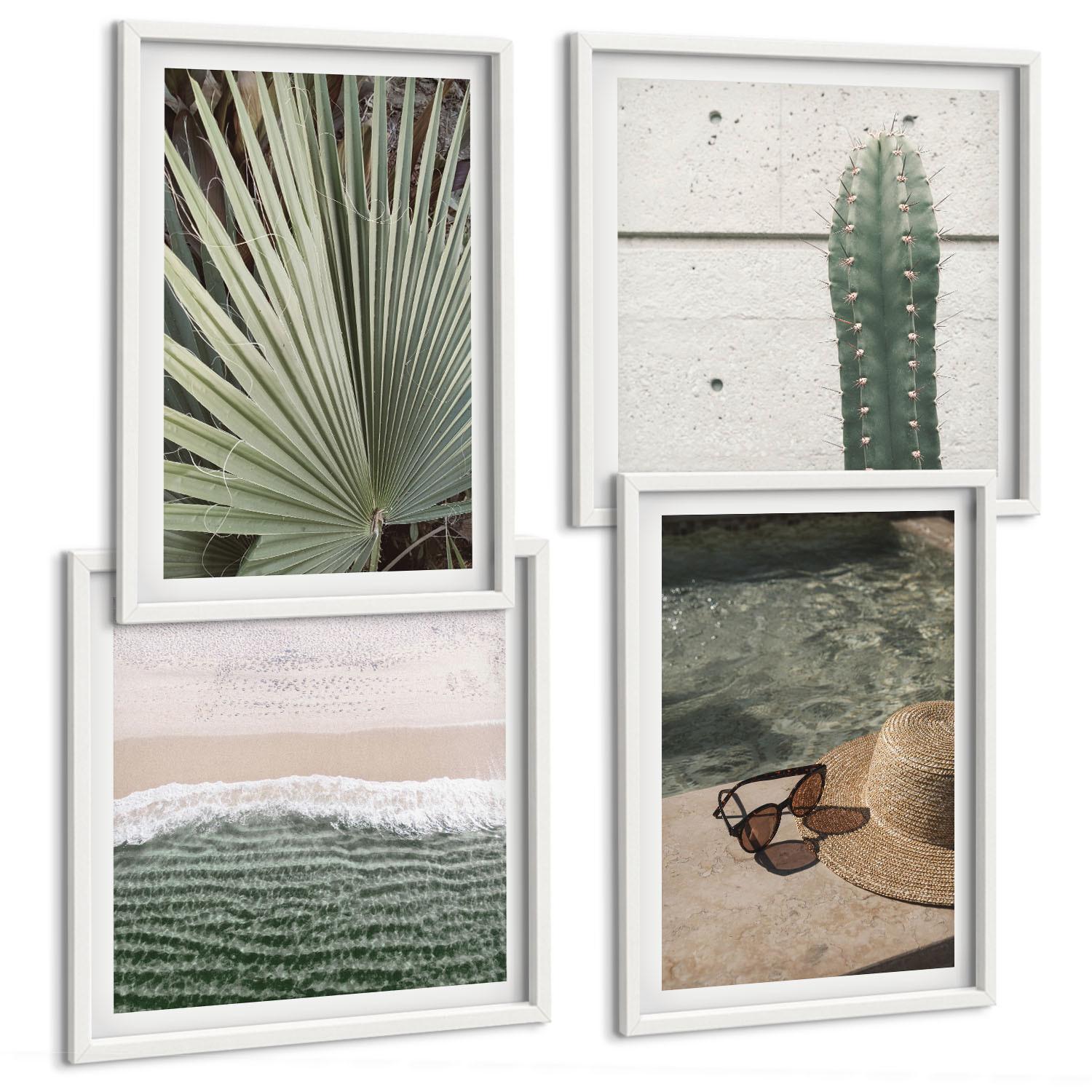 BILDER SET 4er Set - 50x50 cm & 40x60 cm Weißer Rahmen - Zubehör für tropische Pflanzen - Weiß, Kunststoff (50/50cm) - TULUP
