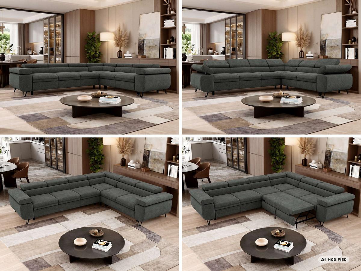 ECKSOFA NORDEN L - Dunkelgrau Stukture - Links Seite - Dunkelgrau/Schwarz, Textil/Metall (269/329cm) - MKS